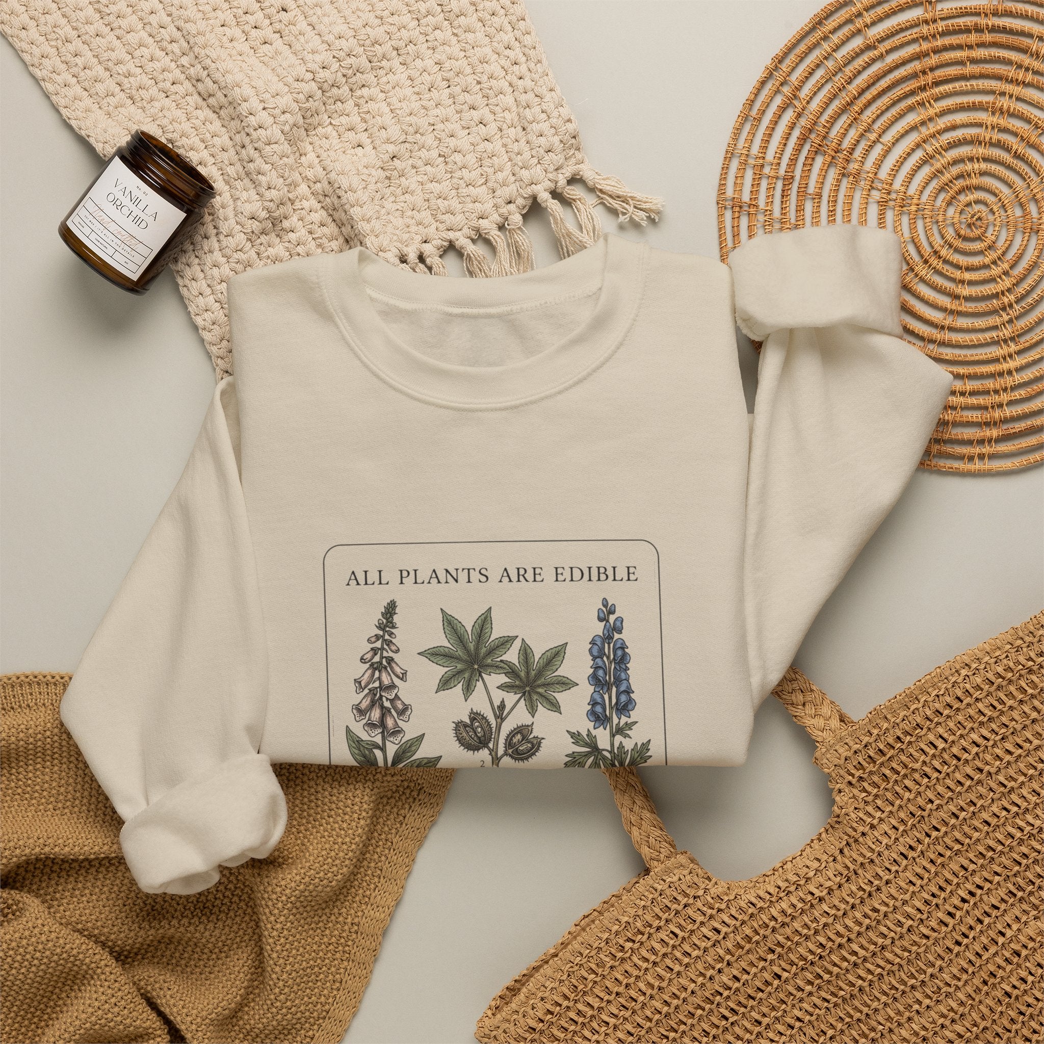 All Plants Are Edible Sweatshirt | Botanical Illustration, Dark Nature Humor
