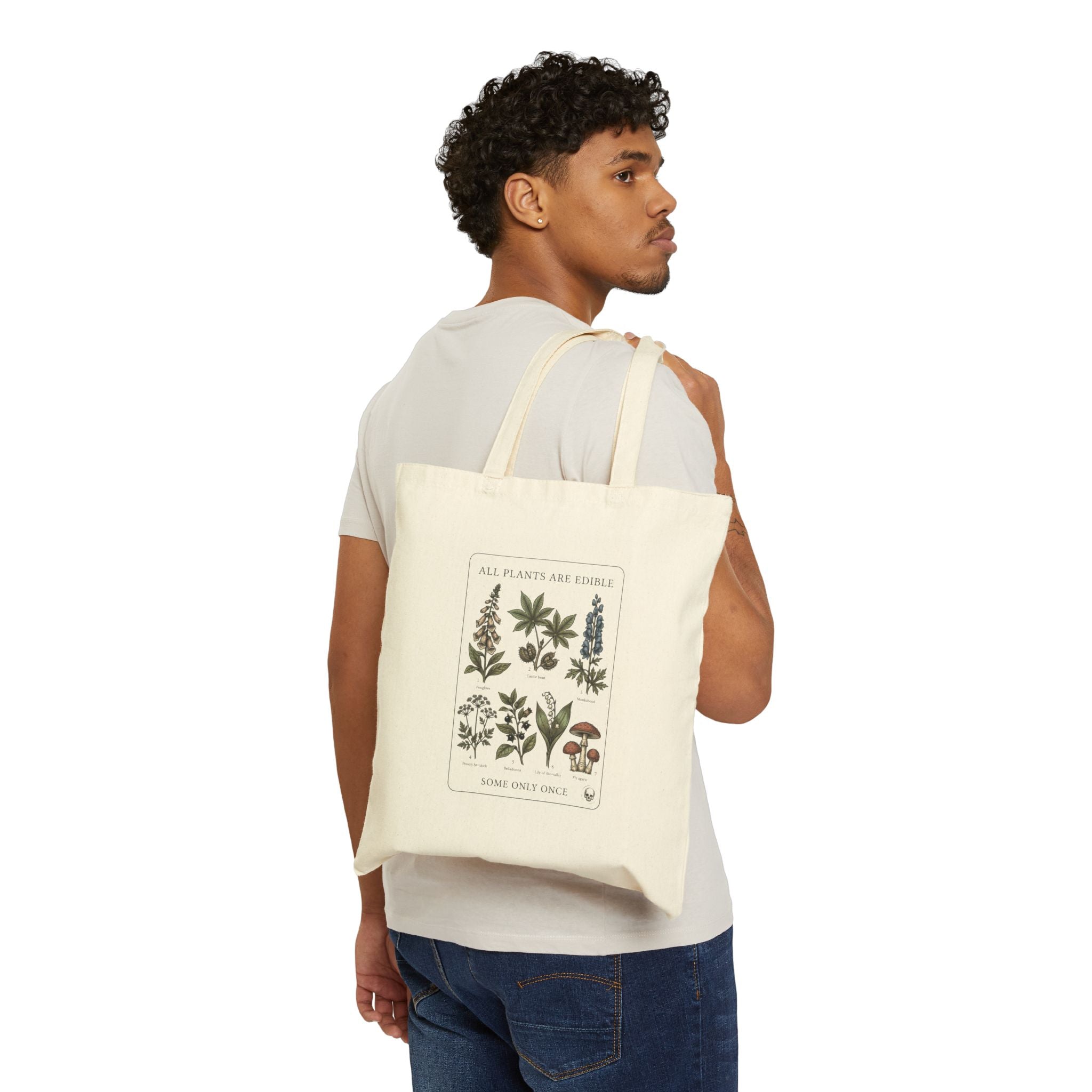 All Plants Are Edible Canvas Tote | Botanical Illustration, Dark Nature Humor