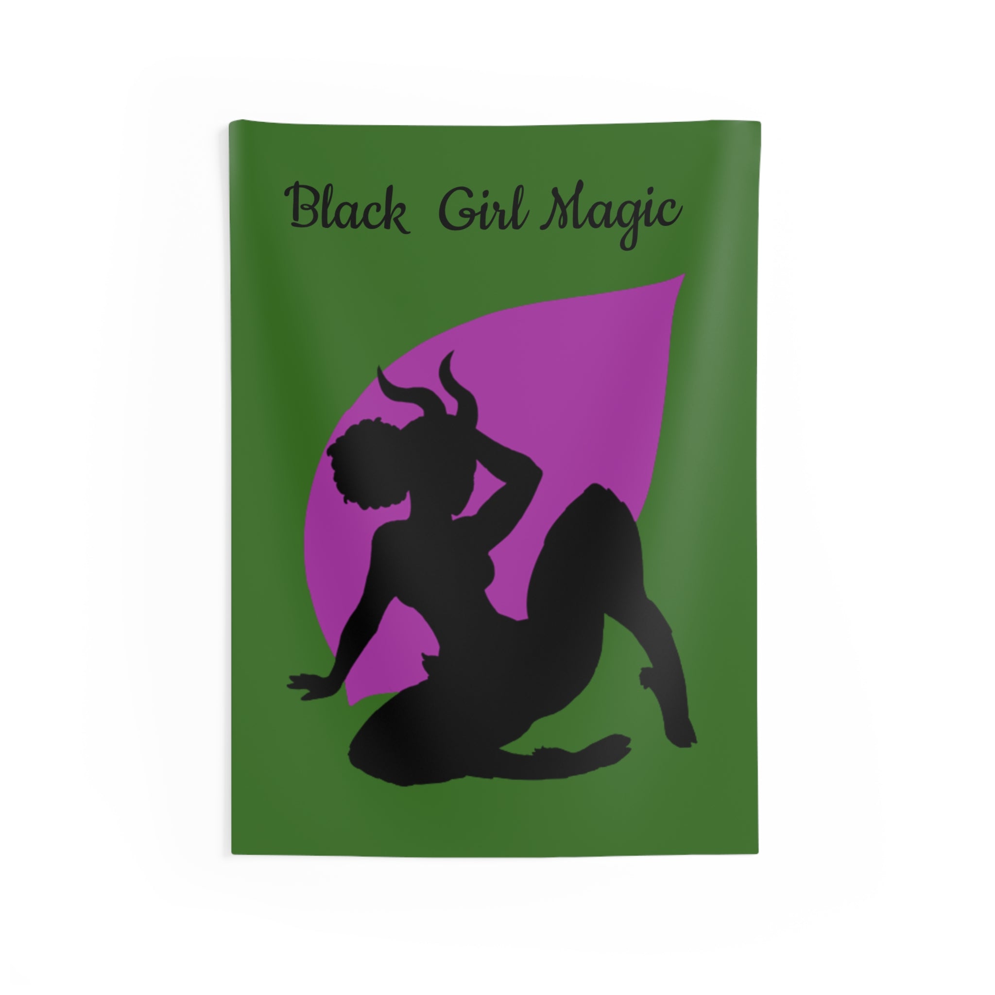 Wall Tapestry — "Black Girl Magic" Silhouette Decorative Tapestry (Green & Purple)