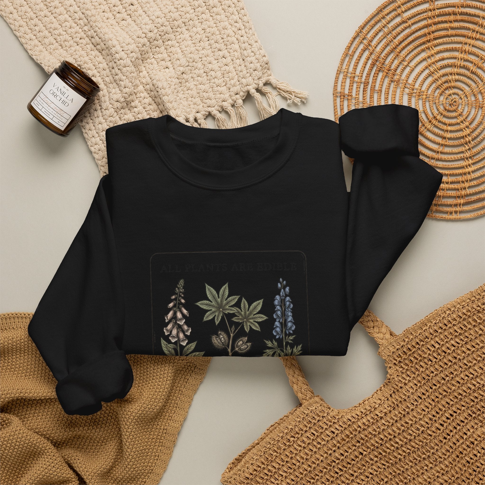 All Plants Are Edible Sweatshirt | Botanical Illustration, Dark Nature Humor