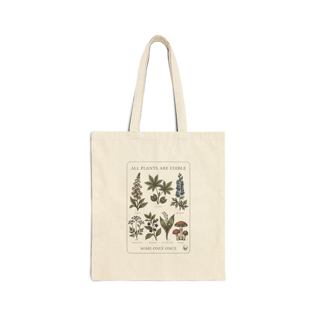 All Plants Are Edible Canvas Tote | Botanical Illustration, Dark Nature Humor