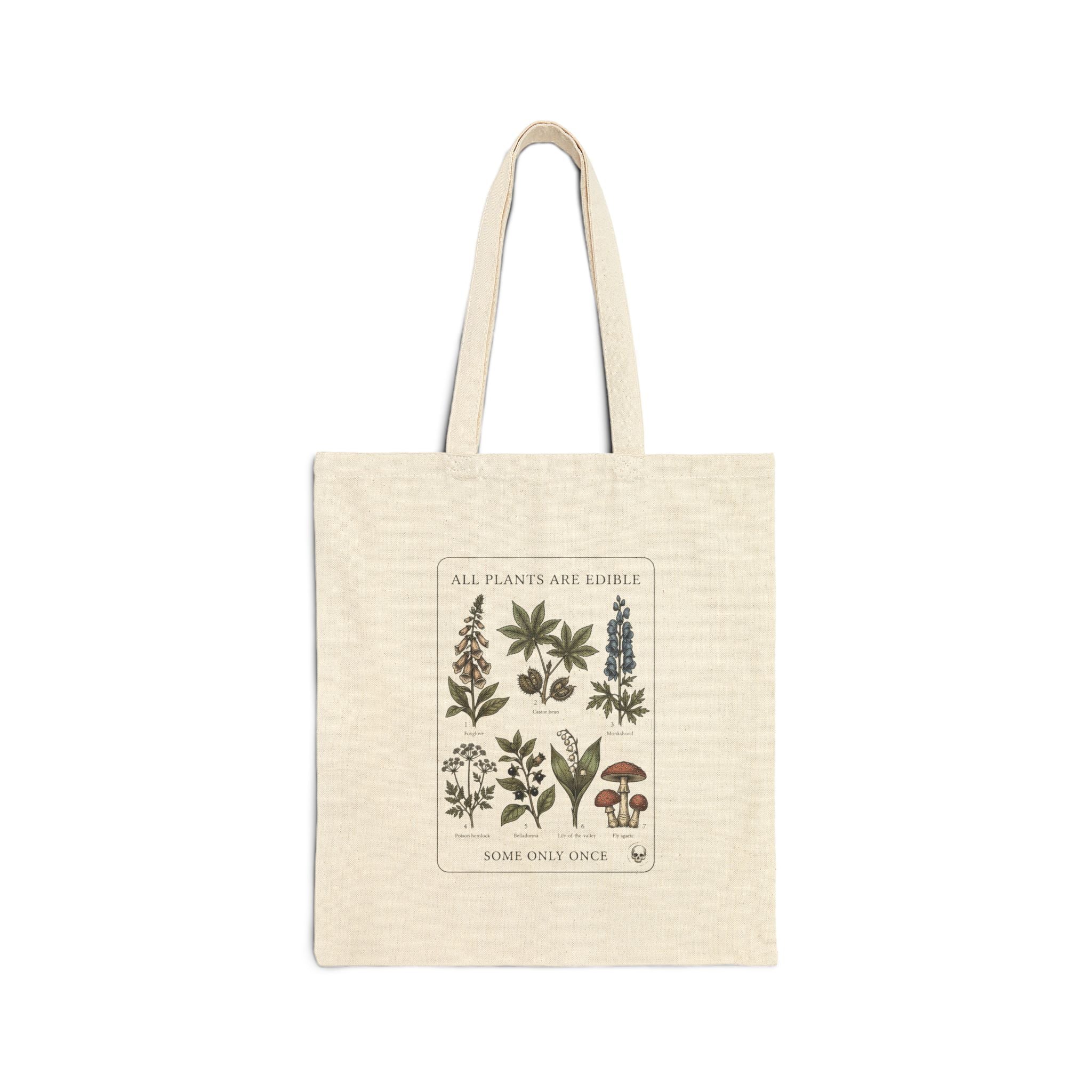 All Plants Are Edible Canvas Tote | Botanical Illustration, Dark Nature Humor